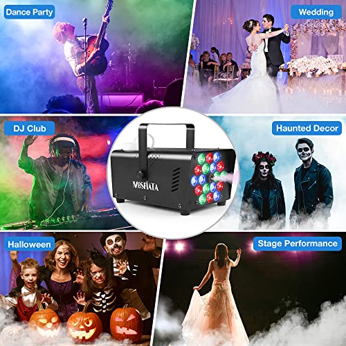 MOSFiATA Fog Machine with 18 RGB LED Lights Effect, 600W Smoke Machine, 2300CFM Fog with 1 Wire Receiver and 2 Wireless Remote Controls, Perfect for Wedding, Halloween, Party and Stage Effect