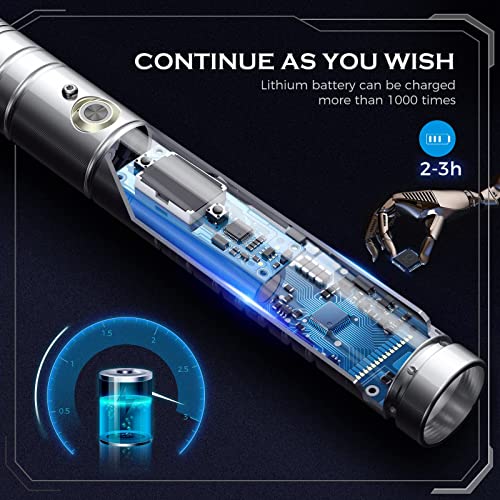 Lischwert 2Pack LightSaber,Connectable 2-in-1 Dueling Metal Light Sabers Changeable 7 RGB Color 3 Modle Voices,Smooth Swing & Fight Sound Effects, Gift Party Favors&Kids Fancy Dress（Sliver）