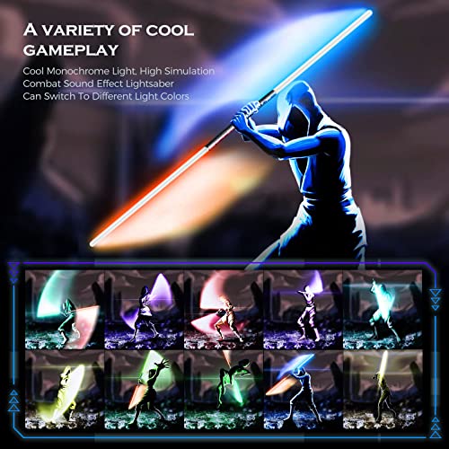 Lischwert 2Pack LightSaber,Connectable 2-in-1 Dueling Metal Light Sabers Changeable 7 RGB Color 3 Modle Voices,Smooth Swing & Fight Sound Effects, Gift Party Favors&Kids Fancy Dress（Sliver）