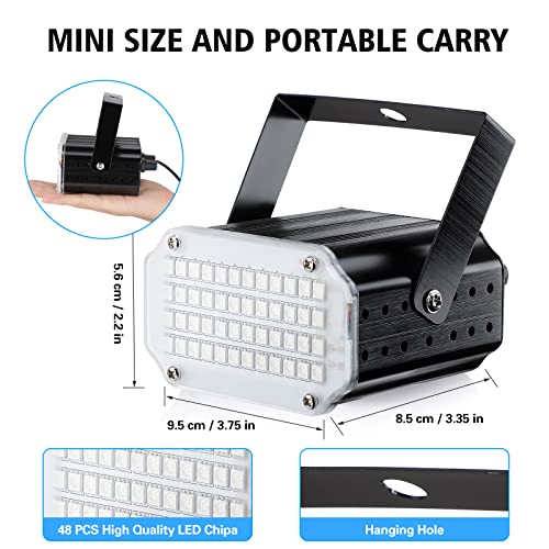 Mini Strobe Lights, 48 LED Disco Lights, Upgraded Party Light with Remote Control, Sound Activated and Speed Control LED Disco Lights for Disco, Wedding, Christmas, Halloween, and Party