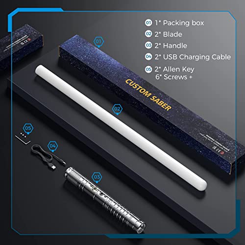 Lischwert 2Pack LightSaber,Connectable 2-in-1 Dueling Metal Light Sabers Changeable 7 RGB Color 3 Modle Voices,Smooth Swing & Fight Sound Effects, Gift Party Favors&Kids Fancy Dress（Sliver）