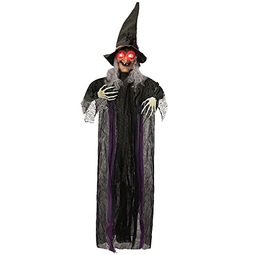 JOYIN 84" Halloween Hanging Witch Decoration with Sound Activation,Hanging Animated Talking Witch for Halloween Haunted House Yard Lawn Hanging Decorations