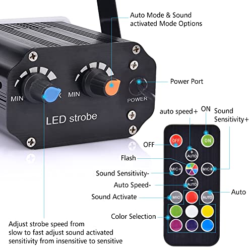 Mini Strobe Lights, 48 LED Disco Lights, Upgraded Party Light with Remote Control, Sound Activated and Speed Control LED Disco Lights for Disco, Wedding, Christmas, Halloween, and Party
