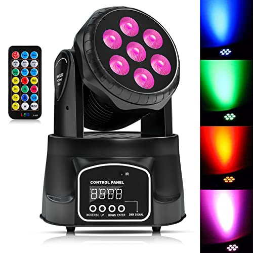 7pcs LED Moving Head Beam Stage Light with Remote Control DMX-9/12CH LED RGB Disco Lights via Sound/ Auto/ Master-Slave Mode, Party Light for DJ Bar Birthday Wedding Christmas Halloween Light Show
