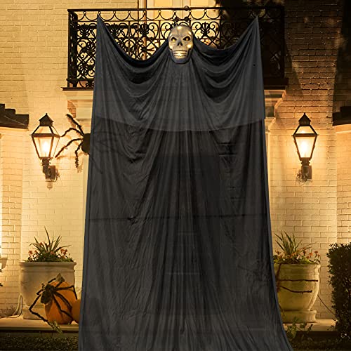 Whaline Halloween Hanging Ghost Decoration 12.5Ft LED Flying Black Skeleton Ghost with Creepy Voice Glowing Sound Activated Scary Ghost for Indoor Outdoor Haunted House Party Decoration