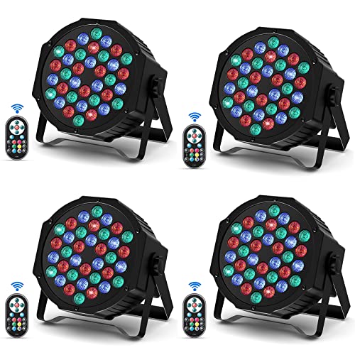 36 LED Par Can Light, 4PCS Stage Lights RGBW DMX512 Disco Lights with 7 Lighting Effects via Sound Activated/Remote Controller for Party Bar Club Band Wedding Halloween Christmas