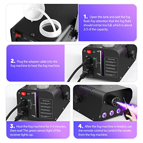Fog Machine 500W Smoke Machine3 RGB LED & Wireless Remote Control, DELIBANG 0.3L Capacity 60s Continuous Fog Party Smoke Machine 140m³/min Spray Distance 6mParty Halloween Stage Effect (TT57)