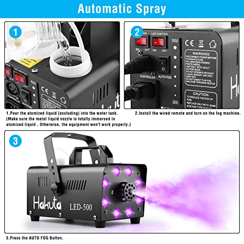 Fog Machine, HAKUTA Automatic Spray Smoke Machine with 8 LED Lights and 13 Colorful LED Lighting Effects,500W and 2000CFM Fog LED Fog Machine,Perfect for Wedding,Christmas,Halloween and DJ Performance
