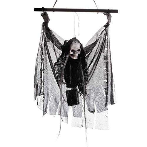 Hanging Halloween Doll Skeleton Scream Sound Toy Flying Ghost Pendant Light Skull Haunted Trick Toy Flashing Eye Grim Reaper Small Doll Scary Party Decoration Glow Hanger Prop Pub Supplies Prank Gift