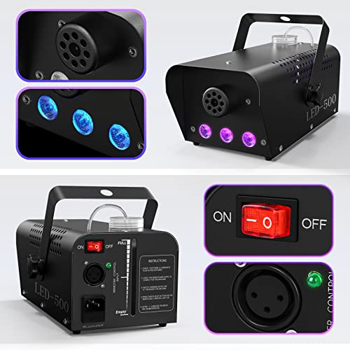 Fog Machine 500W Smoke Machine3 RGB LED & Wireless Remote Control, DELIBANG 0.3L Capacity 60s Continuous Fog Party Smoke Machine 140m³/min Spray Distance 6mParty Halloween Stage Effect (TT57)