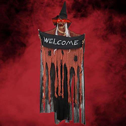 Luclay Halloween Decoration, 1.2M Halloween Voice Activated Luminescent Hanging Ghost Horror Decoration, Skeleton Flying Ghost Decoration for Indoor Outdoor Haunted House Party Wall Door - Orange