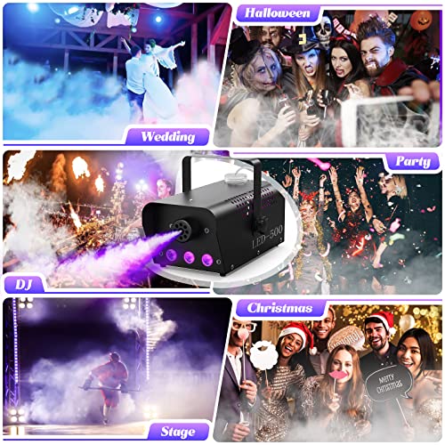 Fog Machine 500W Smoke Machine3 RGB LED & Wireless Remote Control, DELIBANG 0.3L Capacity 60s Continuous Fog Party Smoke Machine 140m³/min Spray Distance 6mParty Halloween Stage Effect (TT57)