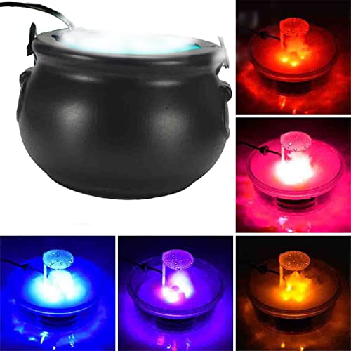 Moskado Halloween Black Cauldron with Fog Maker, Halloween Witch Jar Atomizer and Halloween Party Fog Maker, with 12 Color Changing LED Lights (L (20CM))