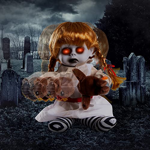 ELAMAS 10'' Animatronic Doll Halloween Decorations - Sound Activated with Creepy Sound, Light Up Eyes, Scary Motion, Haunted House Holiday Decor Horror Prop for Indoor/Outdoor, Yard Lawn Decoration