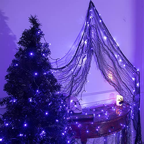 Eambrite Halloween Lights 20m 200 LED Purple Fairy Lights Plug in with Horror Halloween Music Sync Waterproof Outdoor String Lights Decorations for Garden Home Haunted House Décor- Black Cable
