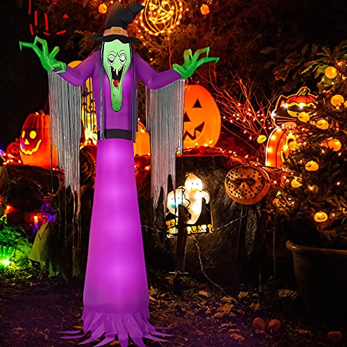 Kalolary 8.8FT Halloween Inflatable Witch, Giant Lawn Blow Up Decoration Purple Horror Props Witch with Hat and LED Light for Halloween Indoor Veranda Outdoor Garden Yard Decorations