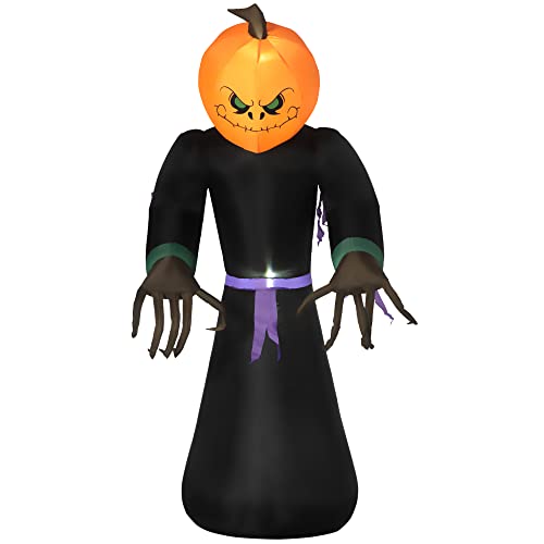 HOMCOM 2.1m Inflatable Pumpkin Ghost Head Monster Vampire 6 LED Halloween Blow Up Yard Holiday Decoration