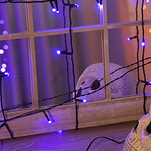 Eambrite Halloween Lights 20m 200 LED Purple Fairy Lights Plug in with Horror Halloween Music Sync Waterproof Outdoor String Lights Decorations for Garden Home Haunted House Décor- Black Cable