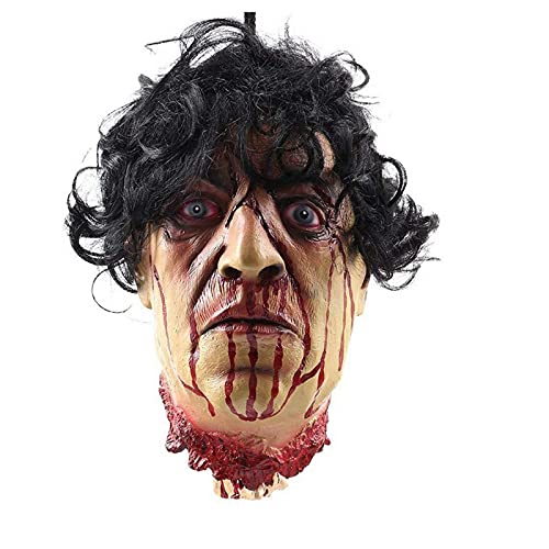 AREPLY Halloween Scary Props Hanging Head Life Size Latex Bloody Severed Head Evil Head Haunted House Halloween Party Decorations (style 01)