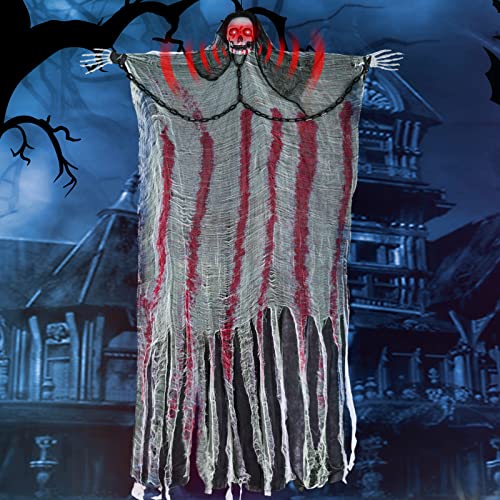 FORMIZON Halloween Hanging Ghost Decorations, 195cm Hanging Skeleton Ghost, Hanging Ghost Grim Reaper with LED Flashing Eyes, Scary Haunted House Props Décor for Halloween Party