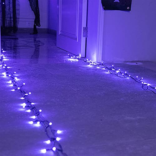 Eambrite Halloween Lights 20m 200 LED Purple Fairy Lights Plug in with Horror Halloween Music Sync Waterproof Outdoor String Lights Decorations for Garden Home Haunted House Décor- Black Cable