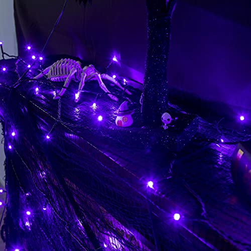 Eambrite Halloween Lights 20m 200 LED Purple Fairy Lights Plug in with Horror Halloween Music Sync Waterproof Outdoor String Lights Decorations for Garden Home Haunted House Décor- Black Cable