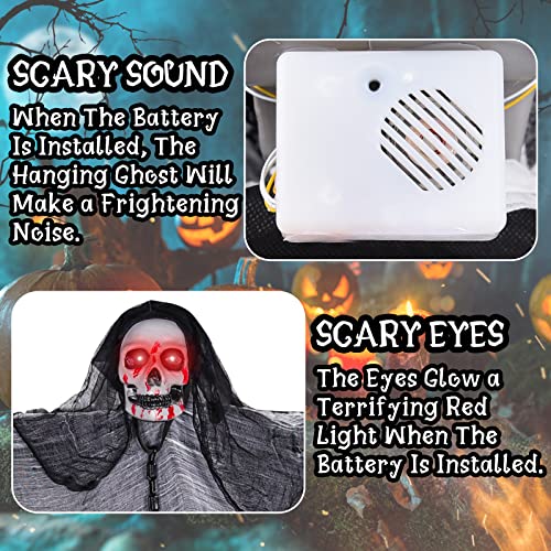 FORMIZON Halloween Hanging Ghost Decorations, 195cm Hanging Skeleton Ghost, Hanging Ghost Grim Reaper with LED Flashing Eyes, Scary Haunted House Props Décor for Halloween Party