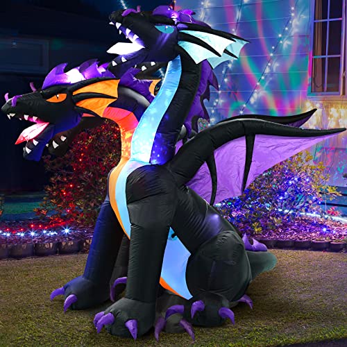 Kalolary 7ft Halloween Inflatable Decoration 2-Headed Dragon, Giant Animated Fire & Ice Dragon Yard Lawn Outdoor Decoration with Build-in Lights for Holiday Party…