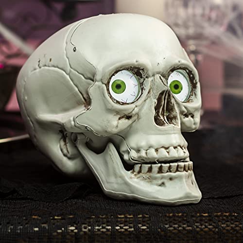 JOYIN Halloween Skull Table Centerpiece Decoration, Scary Skull Table Centerpiece Prop with Flashing Eyes & Moving Eyeballs for Halloween Indoor, Party Decoration, Halloween Haunted House Decorations