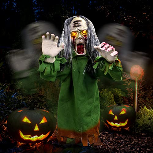 AWEIR Halloween Yard Decorations Zombie Halloween Horror Props Groundbreaker Activated Movable,with Glowing Eyes and Sound Sensing Suitable for Interior Courtyard Lawn Party Graveyard Decor