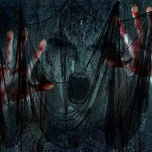 Jaoucue 200 x 500 cm Halloween Creepy Spooky Gauze Cloth Black Cheesecloth Scary Halloween Decorations for Haunted House Door Hanger Windows Doorways Outdoors