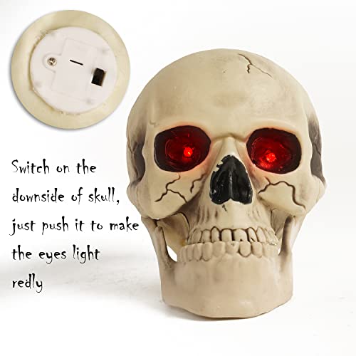 FINGOOO Halloween Skull and Arms Set with Lightning Eyes, Scary Halloween Skeleton Outdoor Decoration Party Décor