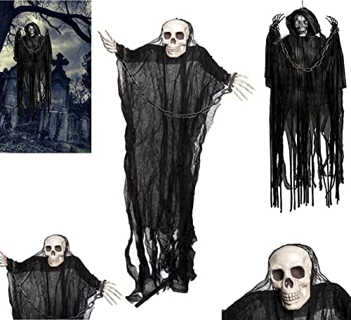 90cm Skeleton In Chains Ghost Skull Halloween Hanging Decoration Grim Reaper Haunted House Prop Scary Spooky