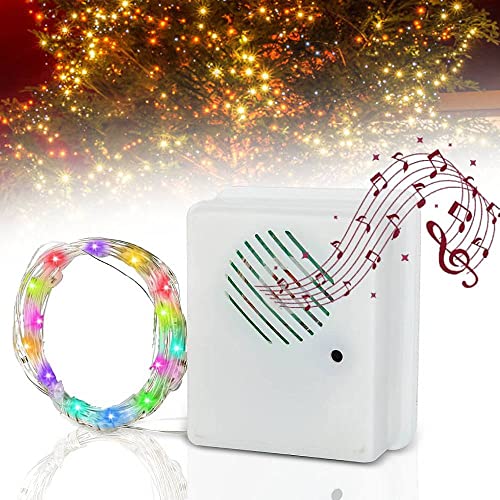 BAISE DIY Christmas Sound Sensor with 3m/9.8ft LED String Lights, Christmas Music Speaker with Decorative Lights, Christmas Song Voice-activated Props for Party Xmas Tree Decor