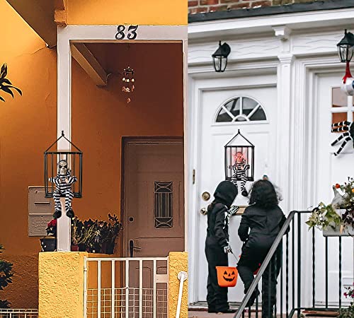 Skeleton Animated Halloween Decorations, Screaming Halloween Decor with Motion Activated & Light Sensor, Spooky Prisoner Cage with Spider Web Haunted House Decorations by CRILEAL, Ghost with Hat