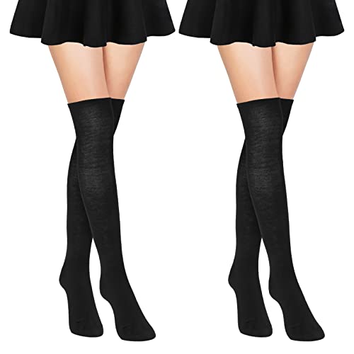 WLLHYF 2 Pairs Thigh High Socks for Womens Girls, Cotton Over The Knee Socks Extra Long Socks for Women Thigh High Leg Warmer Stockings Boot Socks for Women Girls