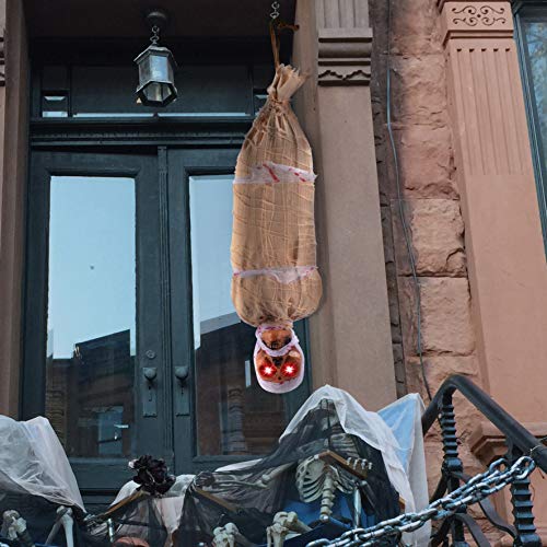 JOYIN 35" Halloween Animated Hanging Corpse with LED Light Up Eyes & Sound Effect for Indoor and Outdoor Decorations