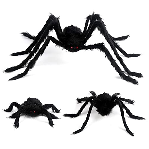 FINGOOO 60inch+ 30inch+ 12inch Halloween Large Spiders, Realistic Hairy Tarantula for Halloween Haunted House Party Decorations