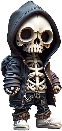 Pipihome Cool Skeleton Figurines, 2023 New Resin Crafts Cute Statue Skeleton Memorial, Collectible Halloween Decoration for Home Office Desk