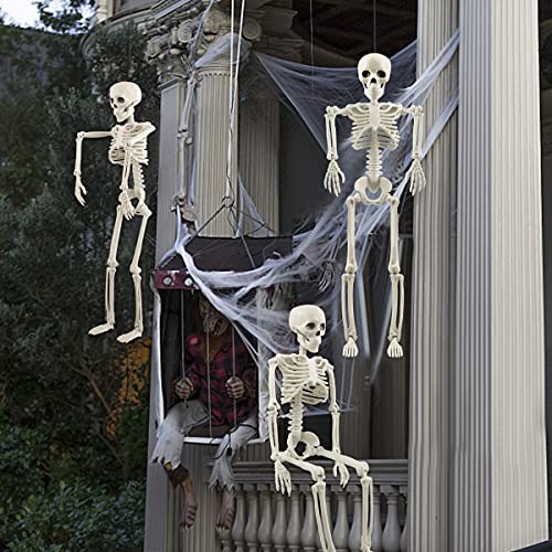 Halloween Skeletons Posable Halloween Hanging Skeletons Full Body Stretchy Realistic Human Plastic Bones with Movable Joints for Halloween Party Photo Prop Indoor Outdoor Decoration (3 Pack)