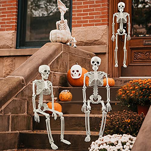 Halloween Skeletons Posable Halloween Hanging Skeletons Full Body Stretchy Realistic Human Plastic Bones with Movable Joints for Halloween Party Photo Prop Indoor Outdoor Decoration (3 Pack)