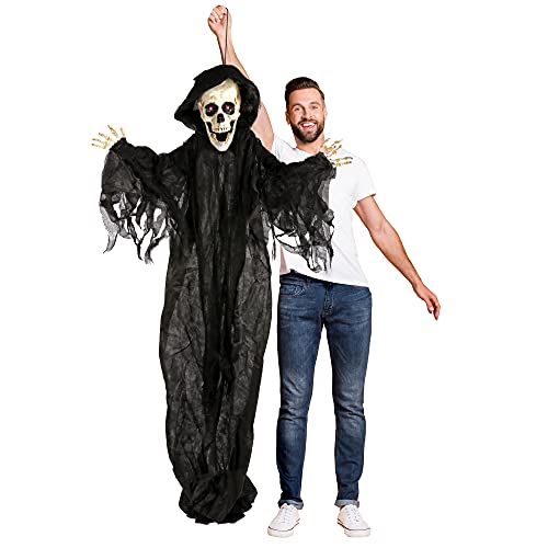 I LOVE FANCY DRESS Animatronic Grim Reaper 75cm 96" Halloween Decoration - Red Light Up Eyes & Sound Effects - Poseable Arms - Halloween Props - Pack of 1