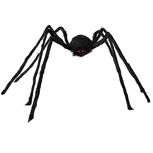 REDSTAR Giant Black 150cm Spider - Fake Spider for Halloween Outdoor Garden Graveyard Decor - Big Black Spider Scary Halloween Decorations - Haunted House Party Décor