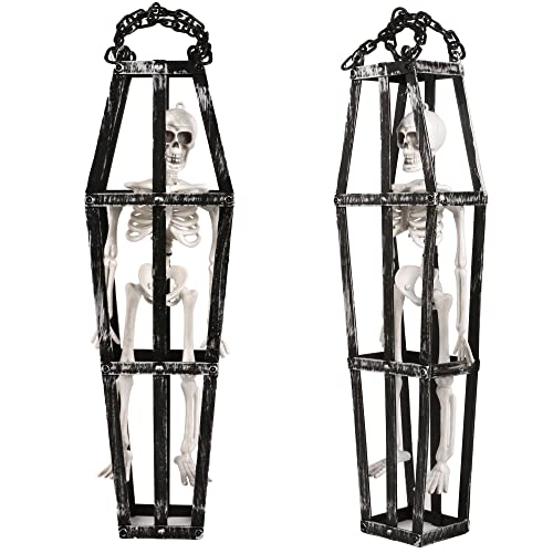 I LOVE FANCY DRESS Hanging Skeleton in Coffin - Full Body Halloween Decoration - 42cm 16 Inch - Creepy - Halloween Props - Pack of 2