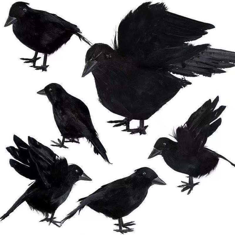 6PCS Black Lifesize Raven Movie Prop Fake Crow Halloween Hunting Decor Birds