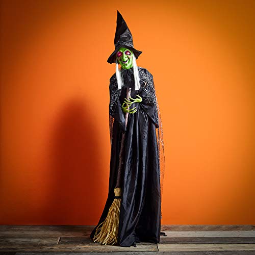 Lights4fun Animated Witch Halloween Prop Decoration Life Size 1.8m Sound Activated