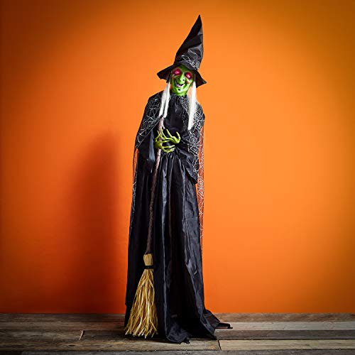 Lights4fun Animated Witch Halloween Prop Decoration Life Size 1.8m Sound Activated