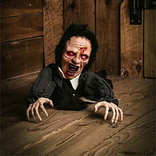 I LOVE FANCY DRESS Animatronic Crawling Zombie Halloween Decoration - Red Light up Eyes & Sound Effects - Wailing Zombie Prop with Motorised Arms - Halloween Props - Pack Of 1