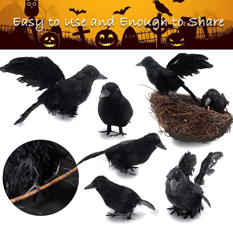 6PCS Black Lifesize Raven Movie Prop Fake Crow Halloween Hunting Decor Birds