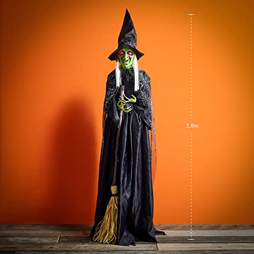 Lights4fun Animated Witch Halloween Prop Decoration Life Size 1.8m Sound Activated